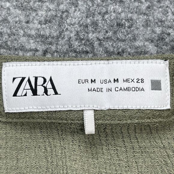 Zara Dress Womens Size Medium Embroidered Lined Khaki Green Long Sleeve Mini - Picture 6 of 11